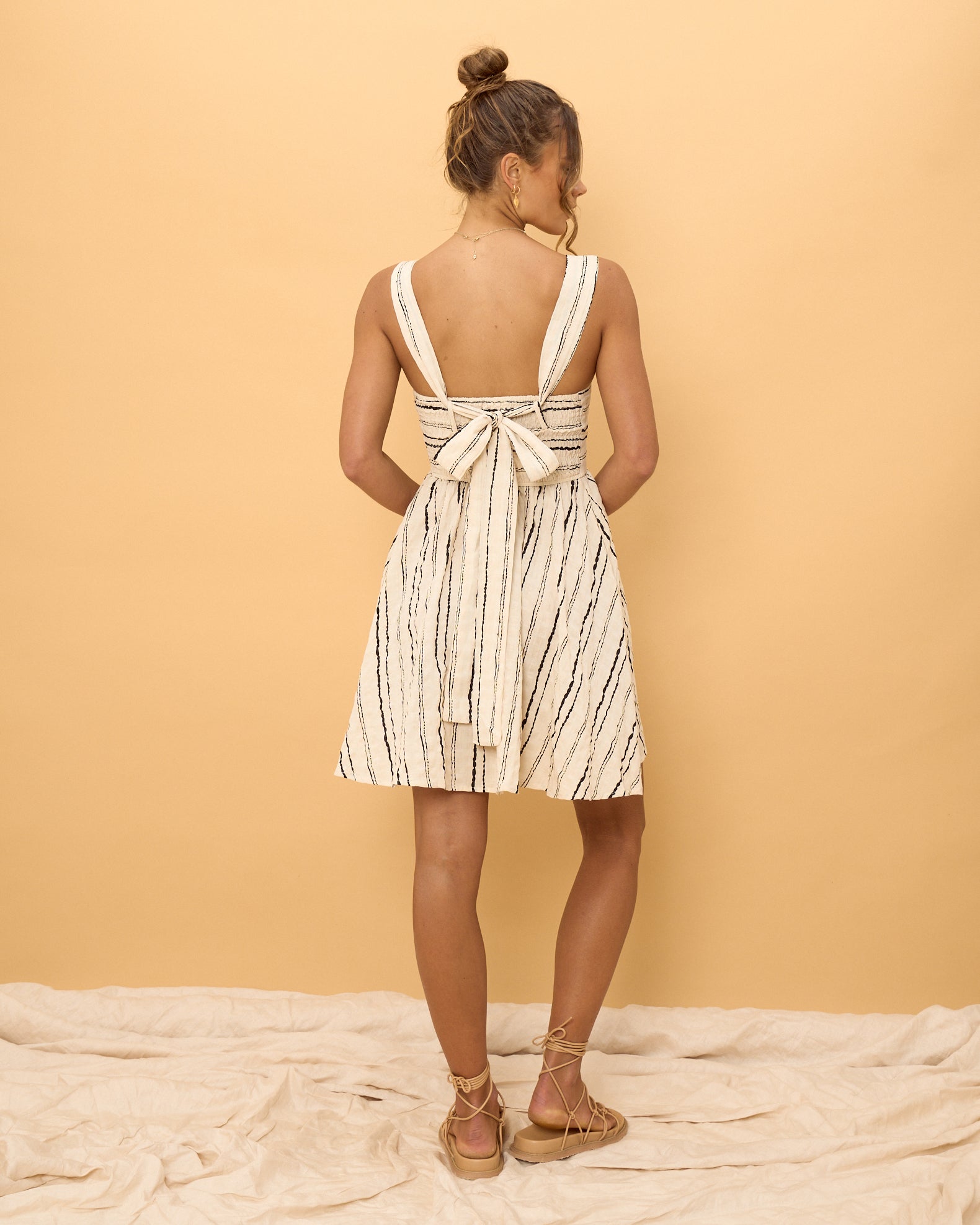 Keiko Beige Black Stripe Mini Dress Keiko Beige Black Stripe Mini Dress