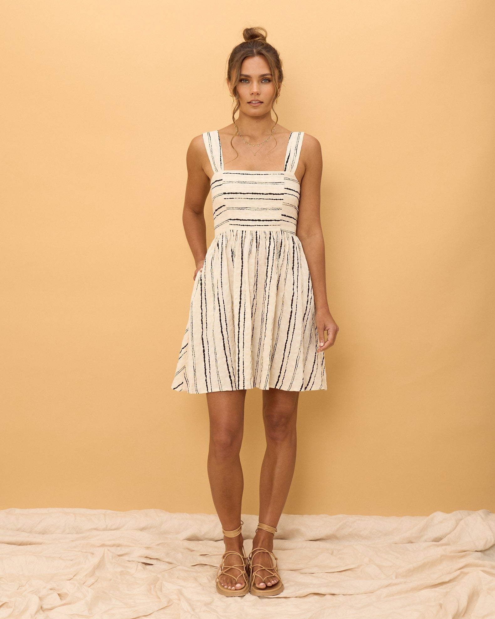 Keiko Beige Black Stripe Mini Dress Keiko Beige Black Stripe Mini Dress