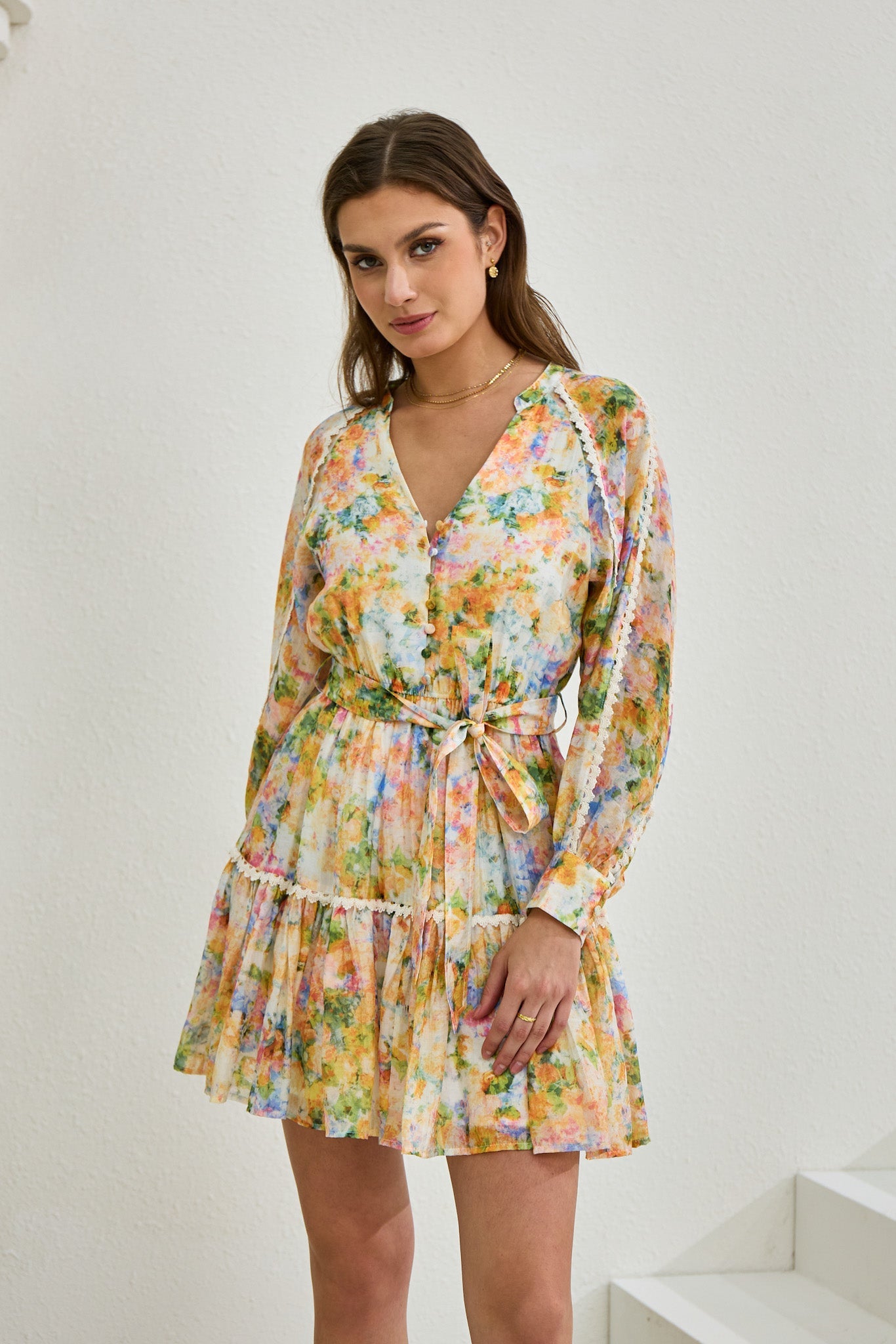 Elysia Yellow Floral Long Sleeve Mini Dress Elysia Yellow Floral Long Sleeve Mini Dress