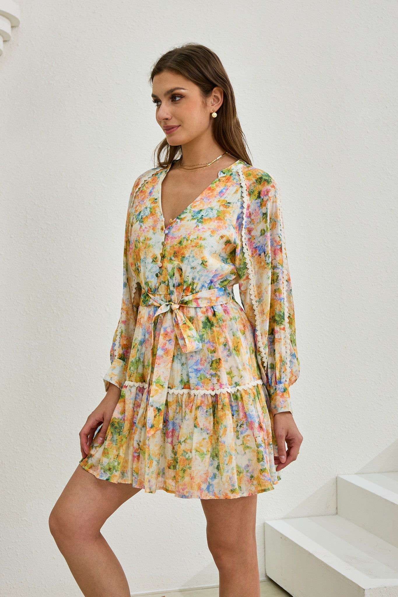 Elysia Yellow Floral Long Sleeve Mini Dress Elysia Yellow Floral Long Sleeve Mini Dress