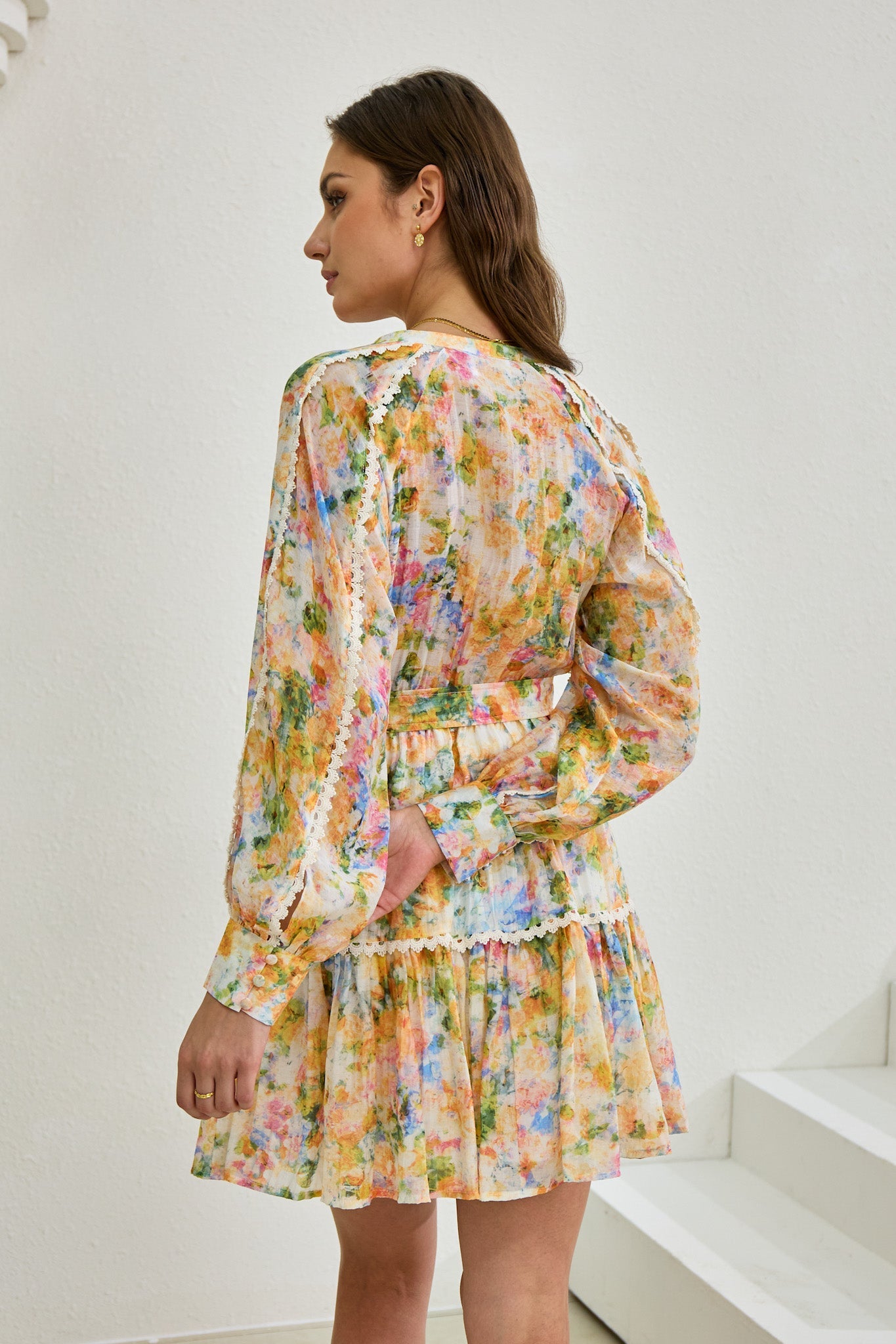 Elysia Yellow Floral Long Sleeve Mini Dress Elysia Yellow Floral Long Sleeve Mini Dress