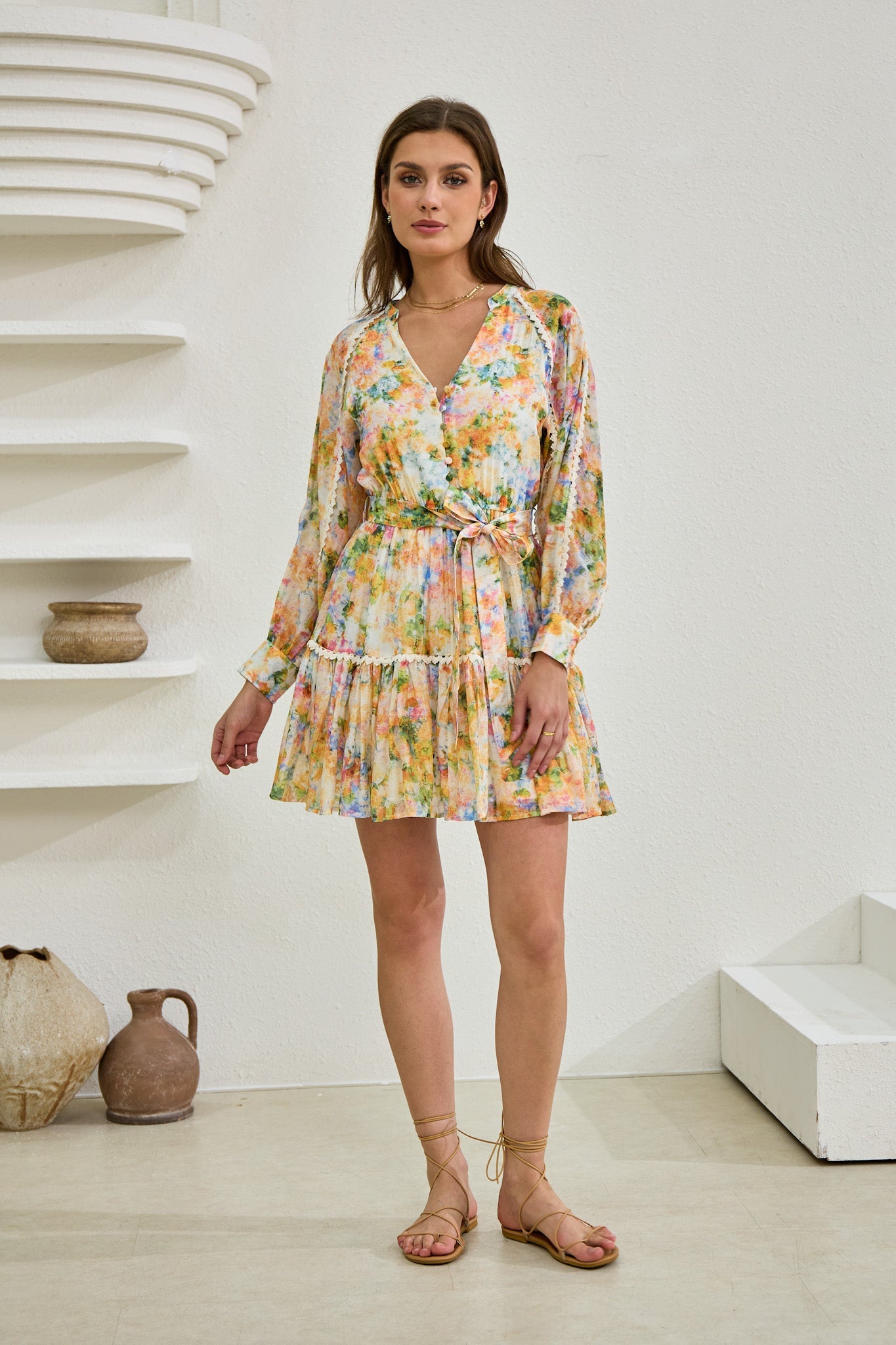 Elysia Yellow Floral Long Sleeve Mini Dress Elysia Yellow Floral Long Sleeve Mini Dress