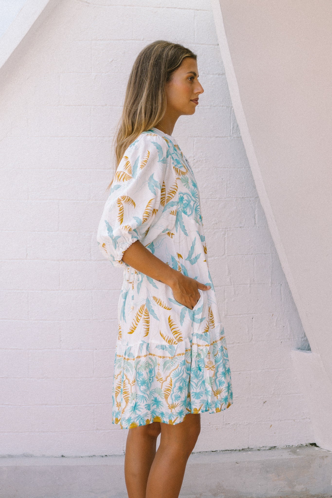 Wisteria Blue Floral Boho Button Down Mini Dress Wisteria Blue Floral Boho Button Down Mini Dress