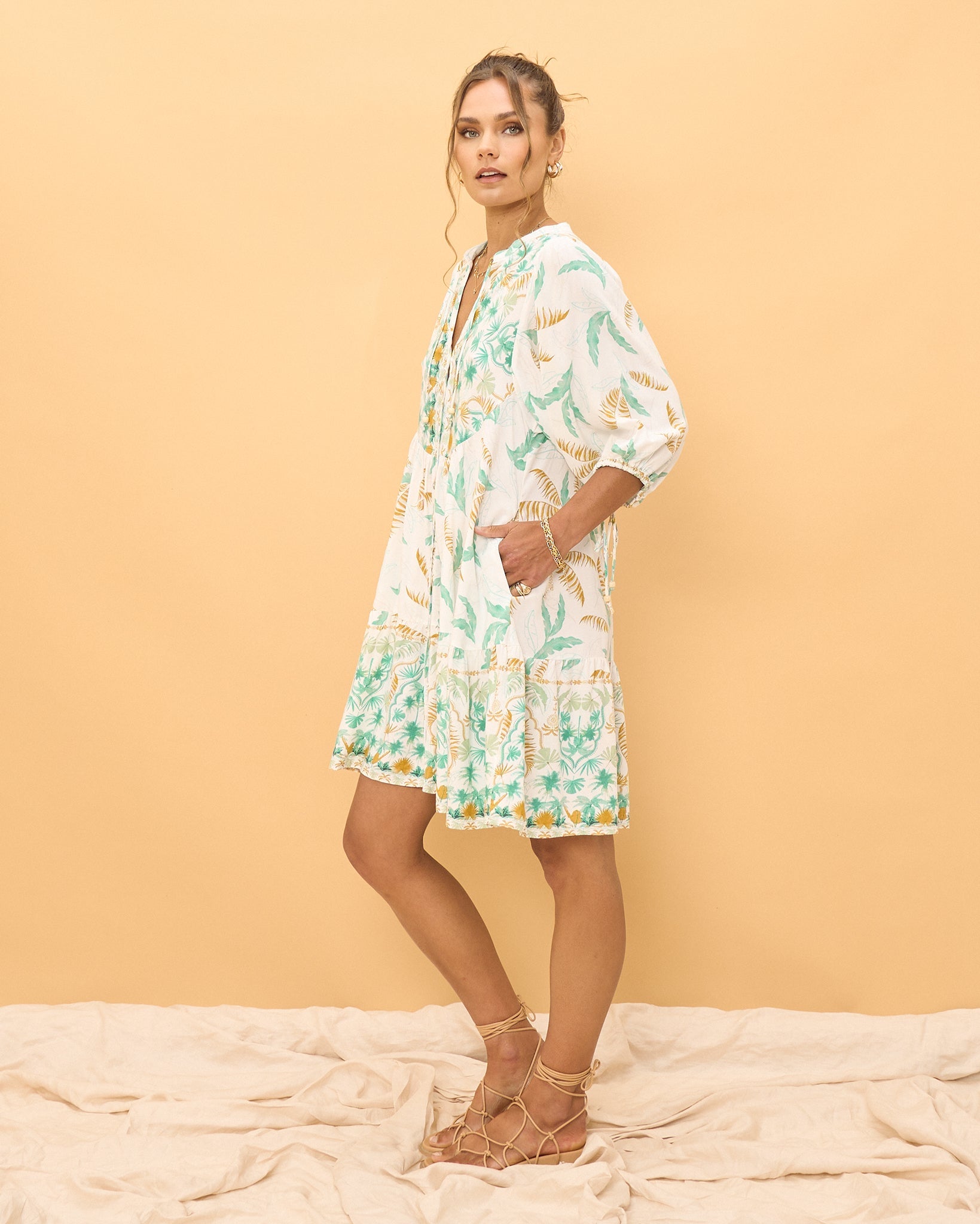 Wisteria Blue Floral Boho Button Down Mini Dress Wisteria Blue Floral Boho Button Down Mini Dress