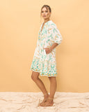 Wisteria Blue Floral Boho Button Down Mini Dress Wisteria Blue Floral Boho Button Down Mini Dress