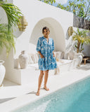 Tatiana Blue Floral Boho Button Down Mini Dress Tatiana Blue Floral Boho Button Down Mini Dress