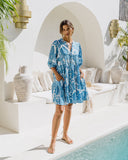 Tatiana Blue Floral Boho Button Down Mini Dress Tatiana Blue Floral Boho Button Down Mini Dress