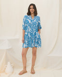 Tatiana Blue Floral Boho Button Down Mini Dress Tatiana Blue Floral Boho Button Down Mini Dress