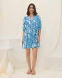 Tatiana Blue Floral Boho Button Down Mini Dress Tatiana Blue Floral Boho Button Down Mini Dress