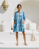 Tatiana Blue Floral Boho Button Down Mini Dress Tatiana Blue Floral Boho Button Down Mini Dress