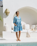 Tatiana Blue Floral Boho Button Down Mini Dress Tatiana Blue Floral Boho Button Down Mini Dress