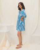 Tatiana Blue Floral Boho Button Down Mini Dress Tatiana Blue Floral Boho Button Down Mini Dress