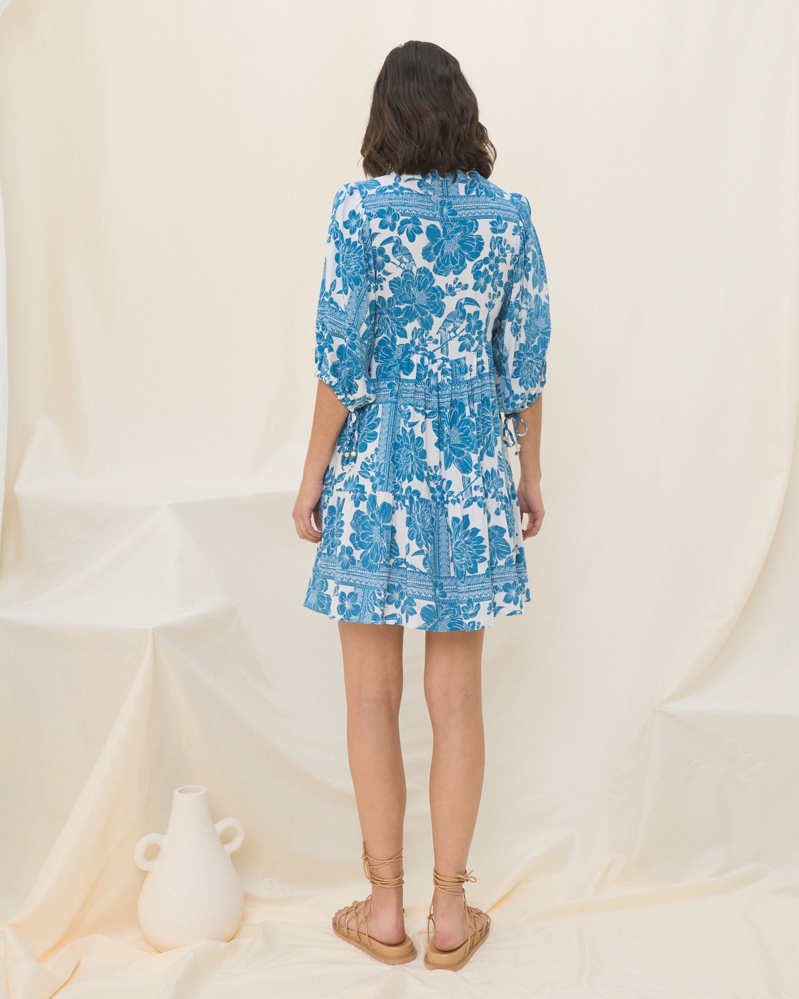 Tatiana Blue Floral Boho Button Down Mini Dress Tatiana Blue Floral Boho Button Down Mini Dress