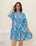 Tatiana Blue Floral Boho Button Down Mini Dress Tatiana Blue Floral Boho Button Down Mini Dress