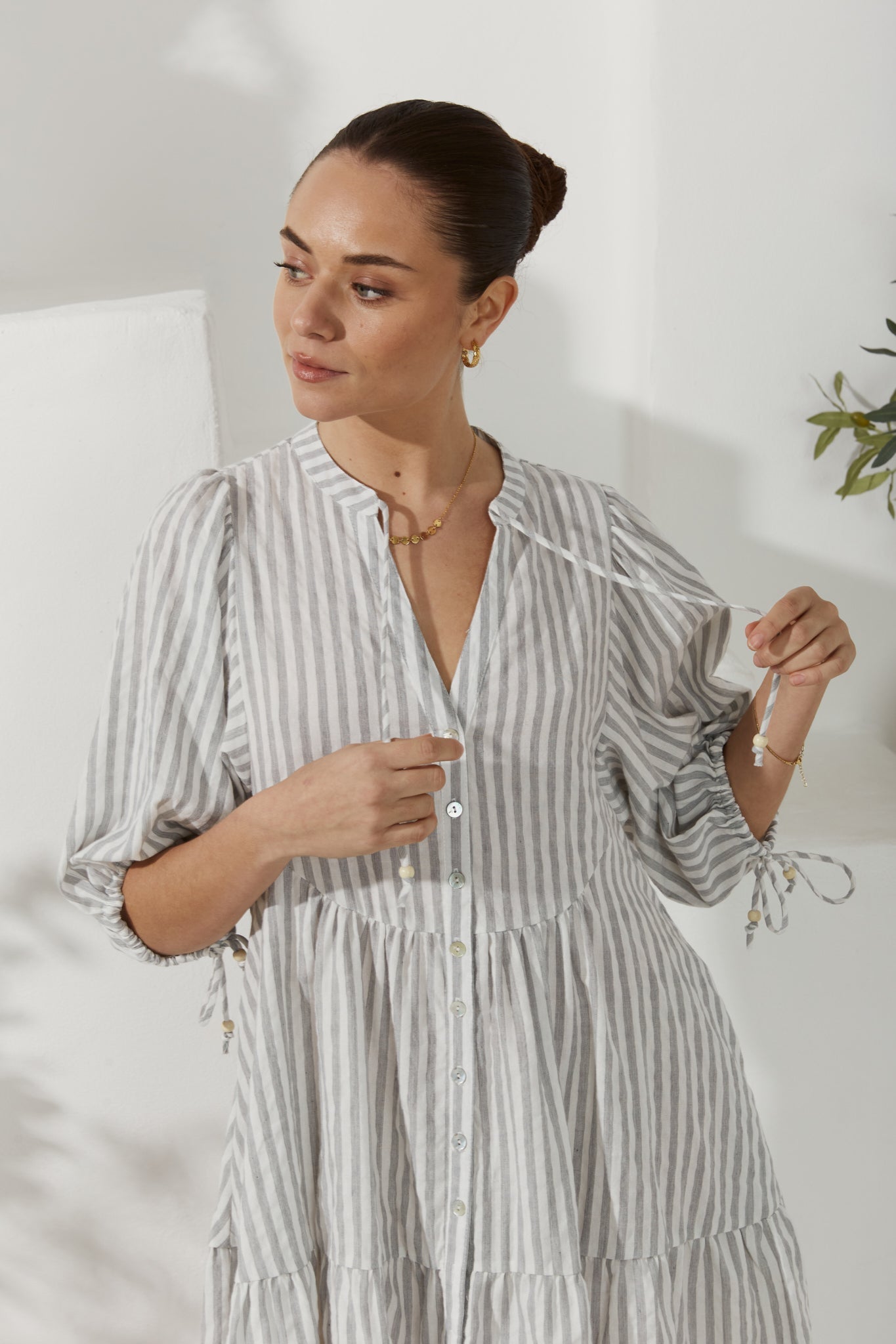 Avelie Grey Stripe Button Down Mini Dress Avelie Grey Stripe Button Down Mini Dress
