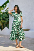 Ivy Green Tropical V-Neck Midi Dress