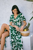 Ivy Green Tropical V-Neck Midi Dress