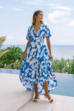 Calypso Blue Abstract High Low Maxi Dress