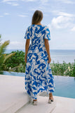 Calypso Blue Abstract High Low Maxi Dress