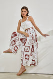 Mira Brown Sea Shells Tropical Wide Leg Cropped Pants