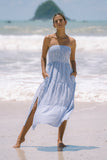 Riley Blue Stripe Strapless Midi Dress