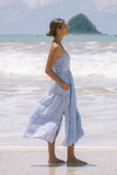 Riley Blue Stripe Strapless Midi Dress