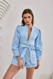 Asher Blue Zip Front Long Sleeve Playsuit